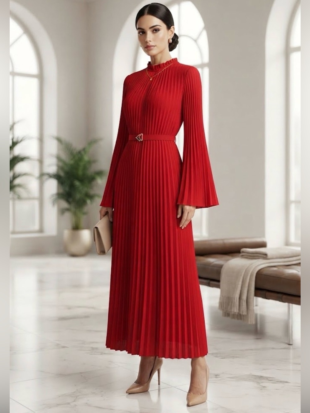 MOTF Vibrant Red Elegant Ruffled Dress size L